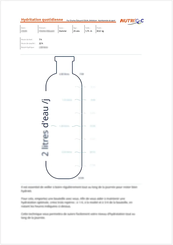 Plan d'hydratation quotidien Plan d'hydratation quotidien