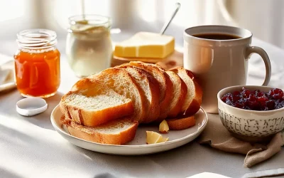 Petit Déjeuner Traditionnel français : Pain / Beurre / Confiture