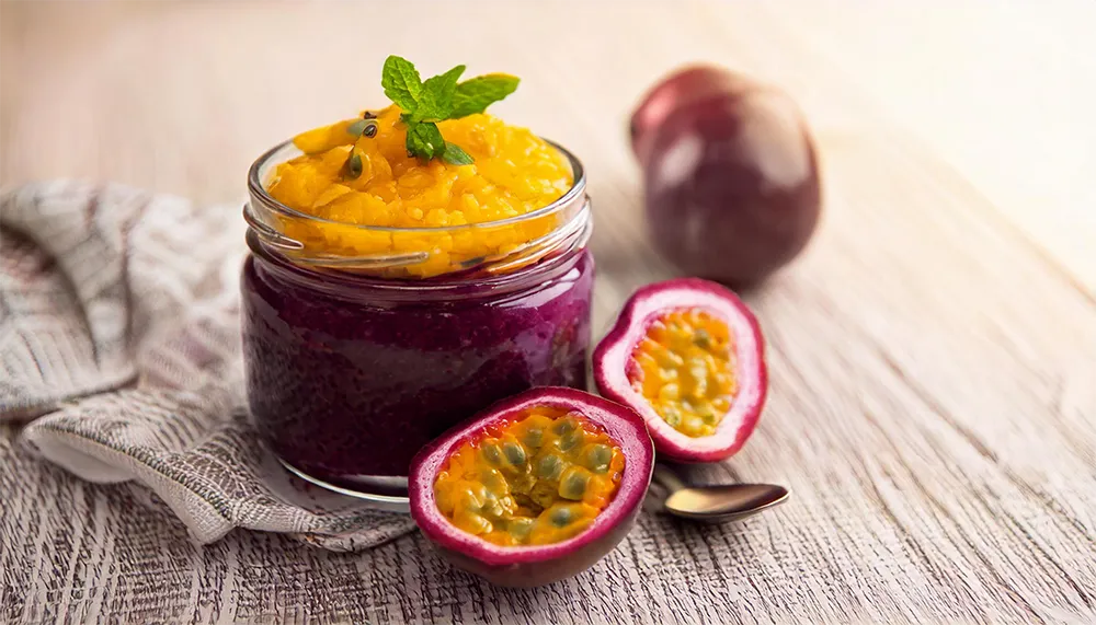 Pudding de riz noir, mangue, citron, passion & coco Nutri’CEC Pudding de riz noir, mangue, citron, passion & coco Nutri'CEC